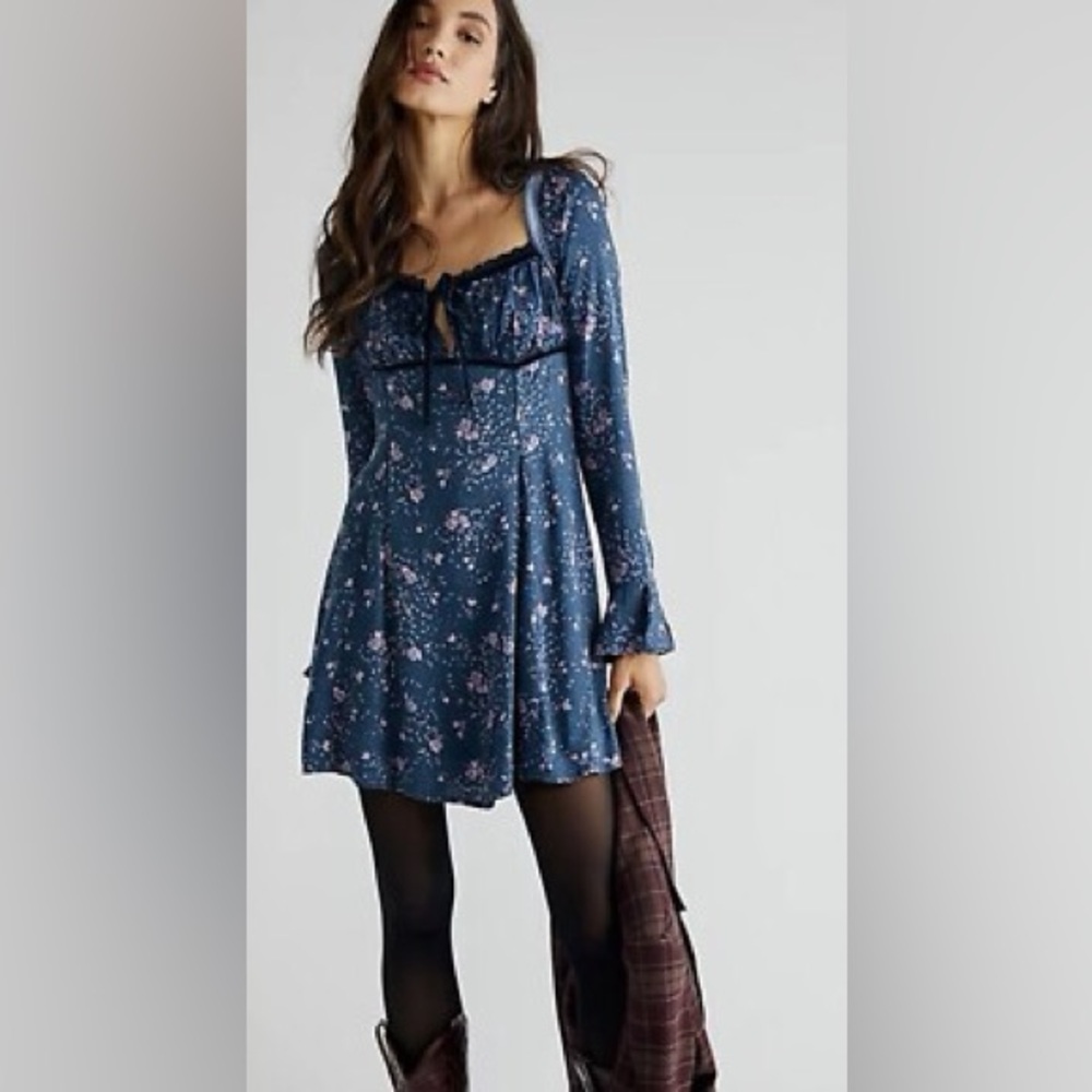 NEW FREE PEOPLE Tess Mini Dress- Blue/ Purple (Size M)